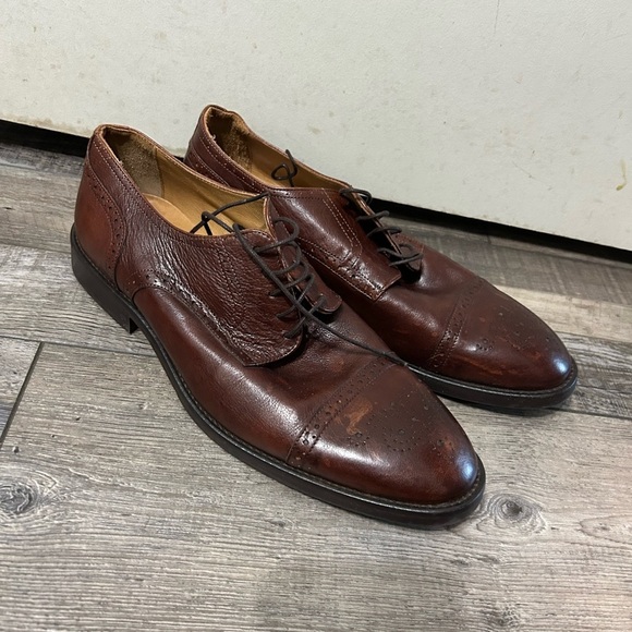 Hadley London Shoes Size 11 Semi Brogue Oxfords Soft Brown Leather Laces Mens - Picture 3 of 8